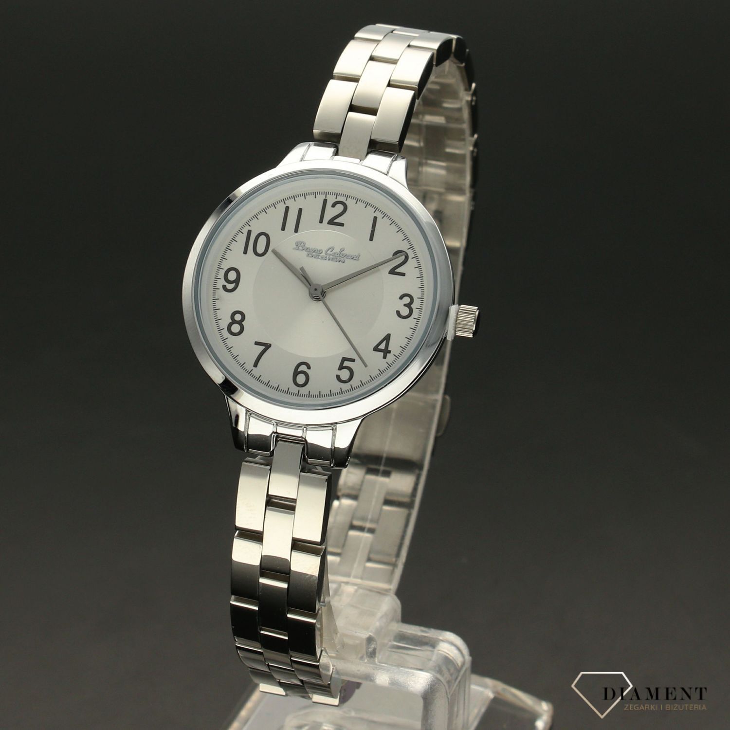 Zegarek damski BRUNO CALVANI srebrny BC9596 SILVER. Zegarek damski w srebrnej kolorystyce z srebrnymi wskazówkami. Zegarek damski wyposażony w mechanizm kwarcowy zasilany na baterię. Z (4).jpg